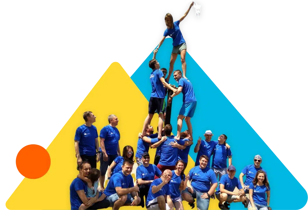 Caspio team forming a human pyramid