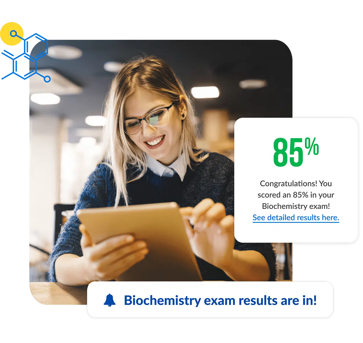 A student notified of her exam results.