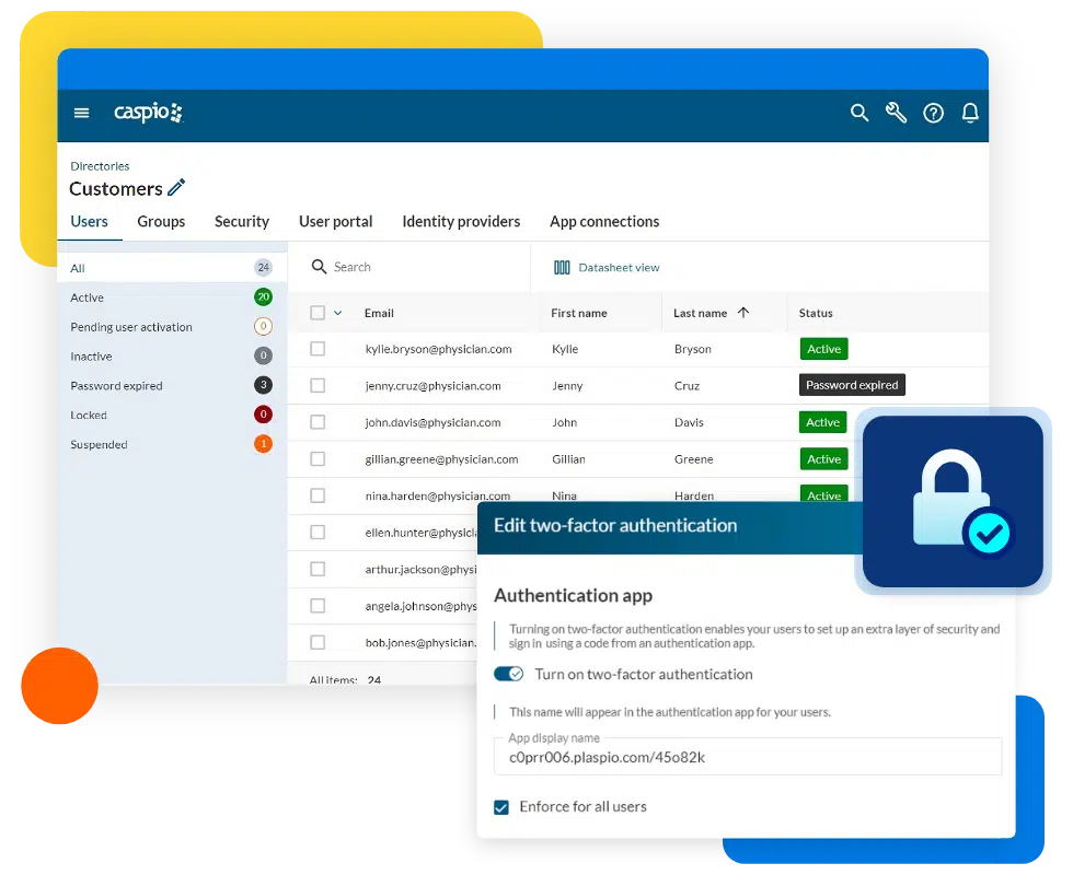 Caspio Directories interface with a login screen